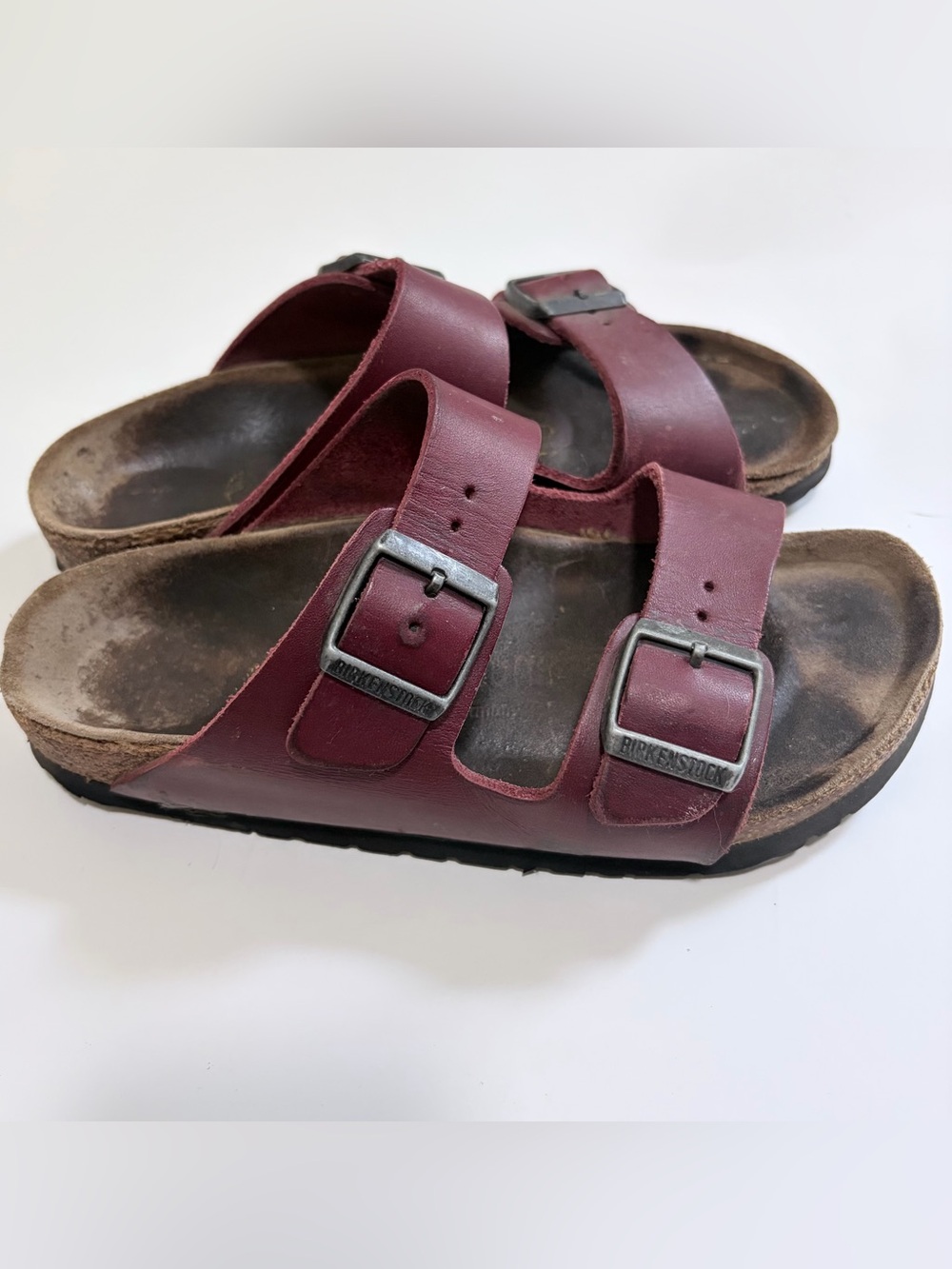 Birkenstock Arizona Burgundy Two Strap Buckle Slide Sandals Womens Size 35